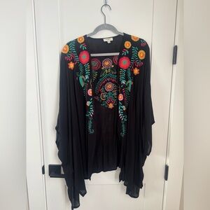 Umgee Embroidered Black Floral Women kimono